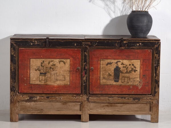 Antiguo aparador rojo de dos puertas (c.1900) #50