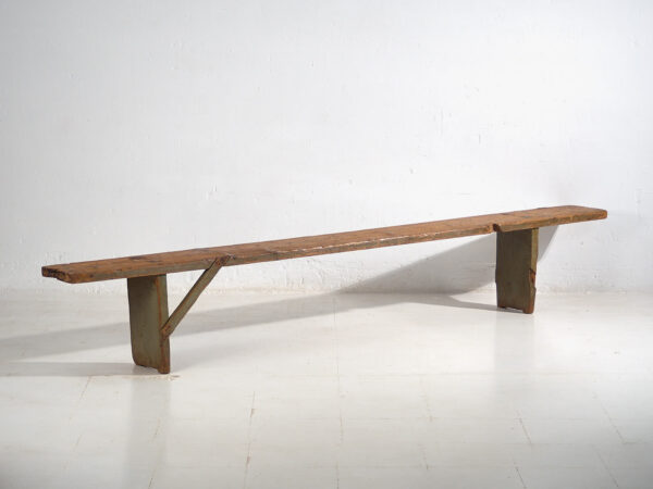 Ancien banc en bois massif vert (c.1920) #26