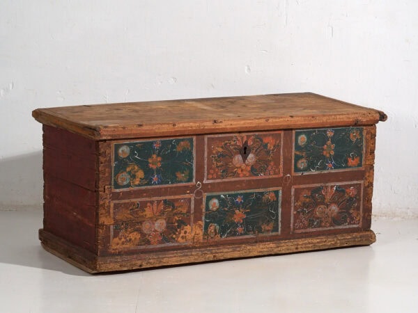 Botte de rangement ancienne avec décoration florale (vers 1895) #102