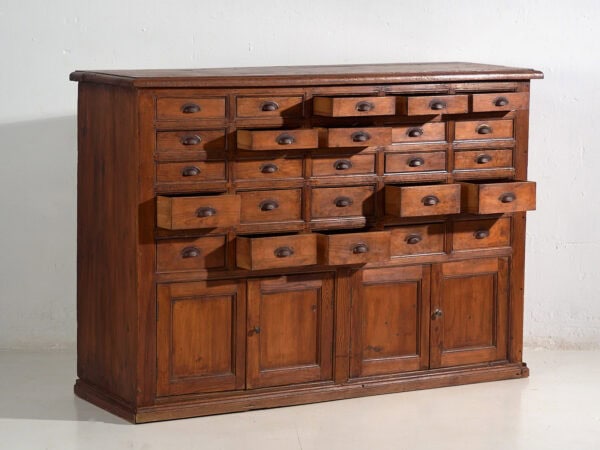 Classeur d'apothicaire ancien à plusieurs tiroirs (vers 1920) #12
