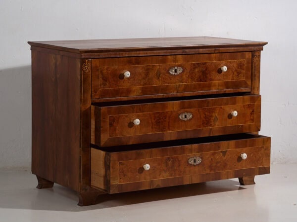 Ancienne commode Biedermeier à trois tiroirs (vers 1850) #1