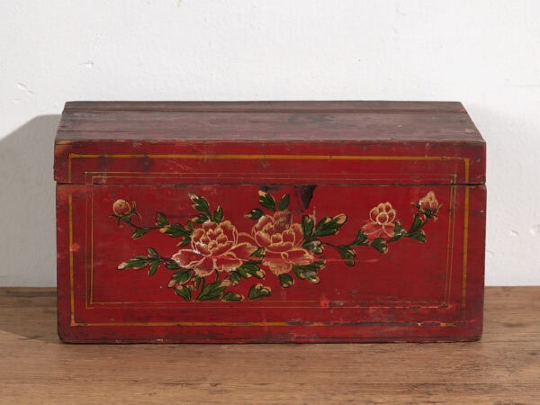 Coffre chinois ancien avec motifs floraux peints à la main (c.1900) #14