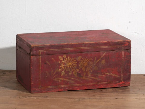 Pequeño cofre antiguo de color rojo granate (c.1900) #43