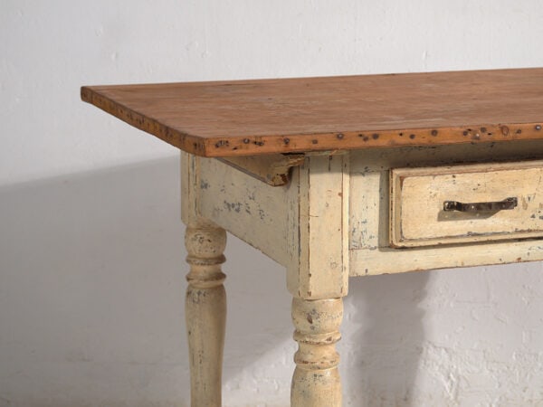 Mesa antigua blanca de madera maciza (Francia, c.1900)