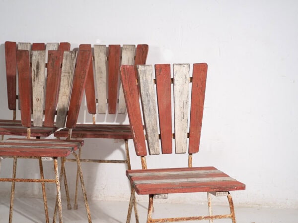 Sillas rojas de jardín antiguas (c.1920). Conjunto de 4 piezas #31