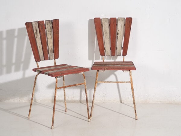 Sillas rojas de jardín antiguas (c.1920). Conjunto de 4 piezas #31