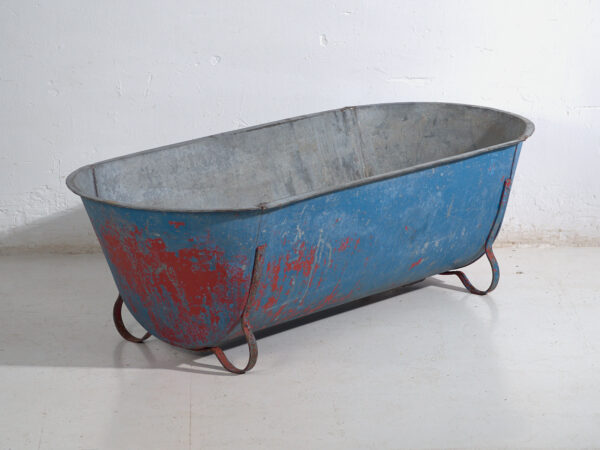 Bañera antigua de zinc galvanizado – Tina industrial europea – circa 1900 #1