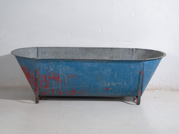 Bañera antigua de zinc galvanizado – Tina industrial europea – circa 1900 #1