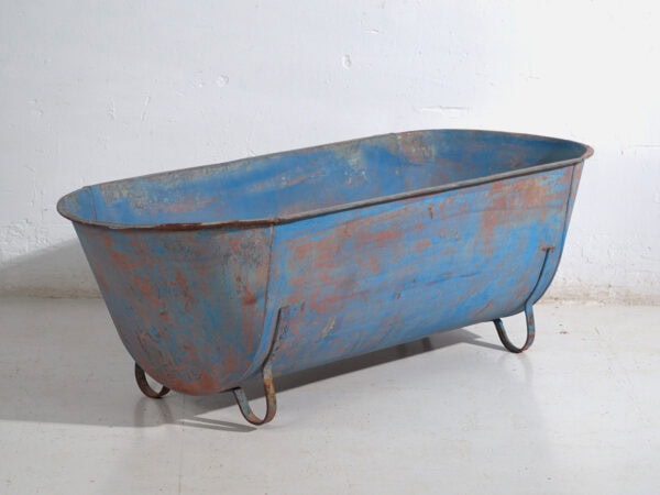 Bañera antigua de zinc galvanizado – Tina industrial europea – circa 1900 #2