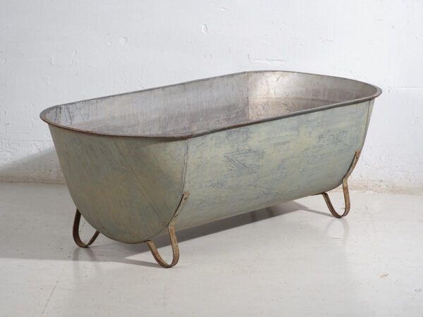 Bañera antigua de zinc galvanizado – Tina industrial europea – circa 1900 #3