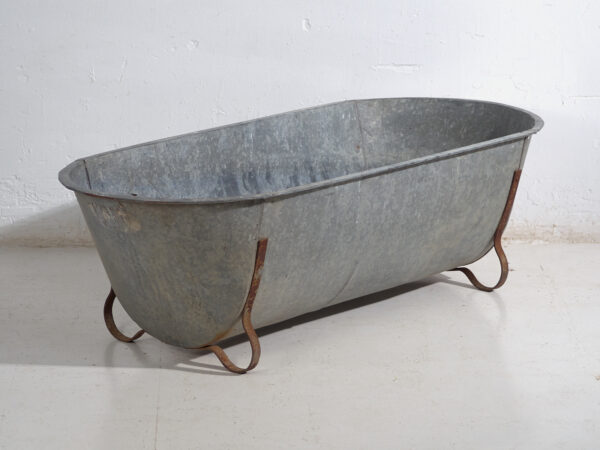 Bañera antigua de zinc galvanizado – Tina industrial europea – circa 1900 #5