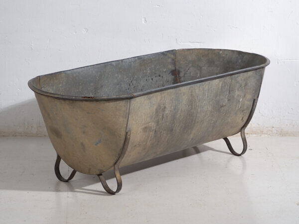 Bañera antigua de zinc galvanizado – Tina industrial europea – circa 1900 #7