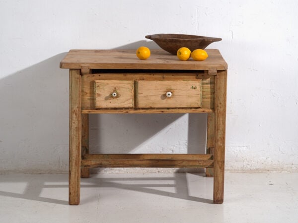 Mesa de cocina centroeuropea en pino con dos cajones – Tirol, circa 1910