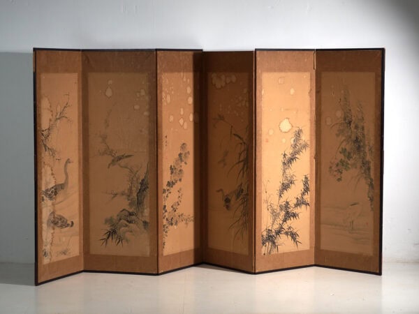 Biombo japonés antiguo de seis hojas – Japón, circa 1900