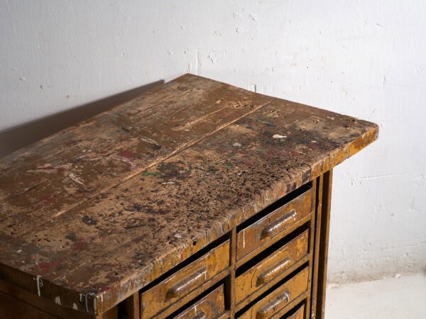 Mueble industrial de cajones en pino y hierro – Europa central, circa 1950