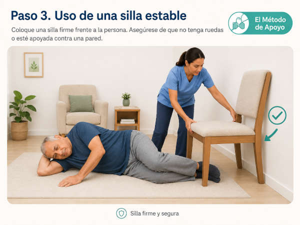 levantar persona mayor del suelo paso 3: utiliza una silla estable