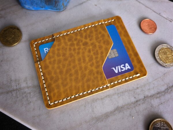 porte cartes en cuir 2 poches jaune