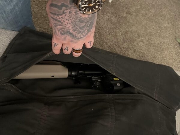 Tan Machine Gun Barrel Bag - Hot Stuff Man Purse - Image 3