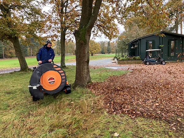 debris blower in action