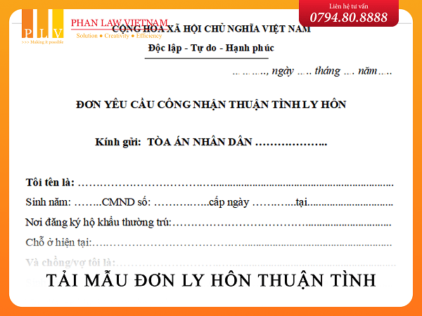 Tải mẫu đơn ly hôn thuận tình Tải mẫu đơn ly hôn thuận tình.