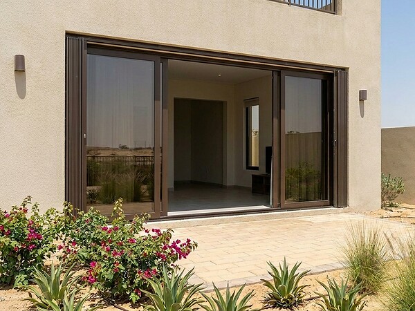 Sliding patio doors in an Arabian Ranches villa