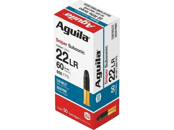 Aguila Ammunition Rimfire Sniper Subsonic 22LR 60Gr Solid Point Bullet 50 Round Box - Image 5