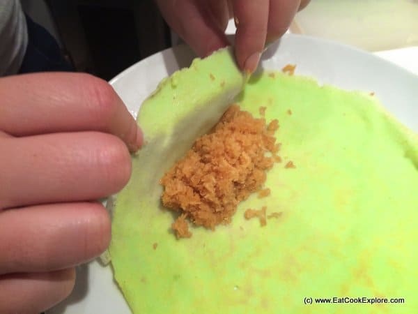 Malaysian Pandan pancakes with palm sugar and coconut filling 3 Kuih-Dadar-Malaysian-Pandan-Pancakes-with palm sugar coconut filling