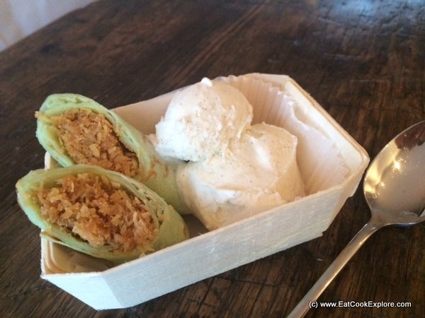 Malaysian Pandan pancakes with palm sugar and coconut filling 4 Malaysian Pandan Pancakes Kuih Dadar