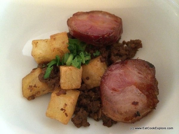 Grilled Portuguese Sausage with Beef Mince Minchi