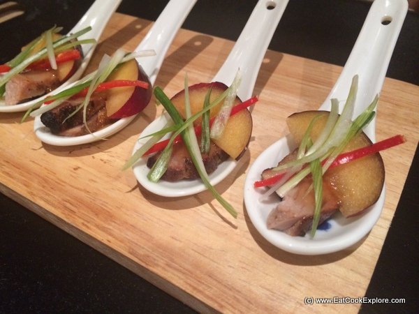 Tea Smoked Duck with Spiced Plum Sauce Canapes