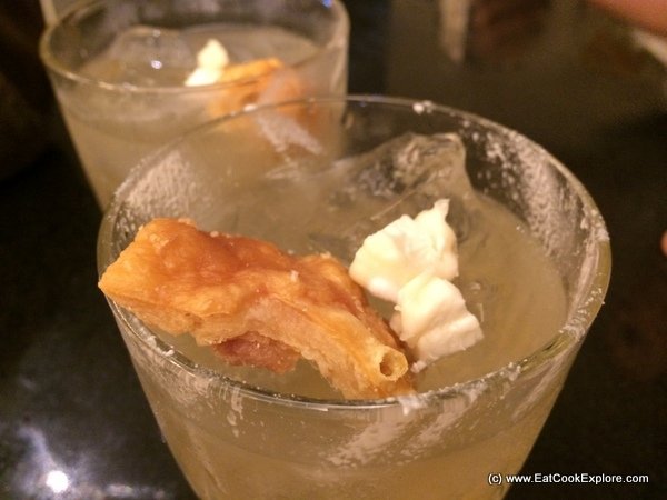 smith and whistle Bee’s Knees Cocktail with Olmeca Tequila, Plum Wine, pork crackling syrup, goat cheese