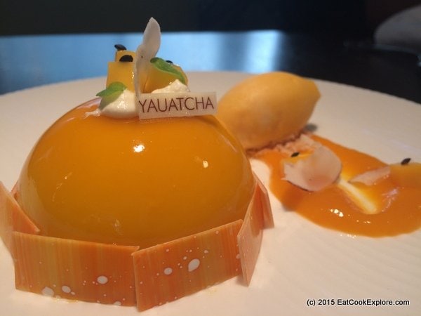 Yauatcha City Passionfruit mango dome Yauatcha City Passionfruit mango dome