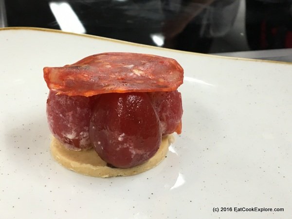 Plum tomato tart with Parmesan biscuit, avocado and chorizo Paul Foster Plum tomato tart with Parmesan biscuit, avocado and chorizo