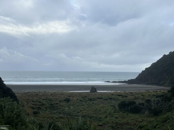 Karekare Beach at sunrise on day three of the hike