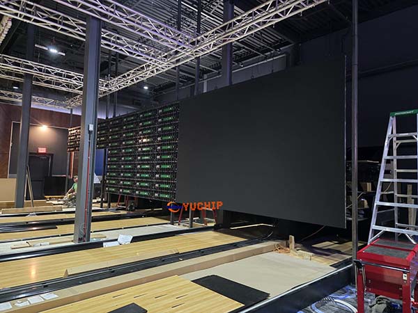 P2.5 InFiSlim Pro LED screen installation in progress at bowling alley
