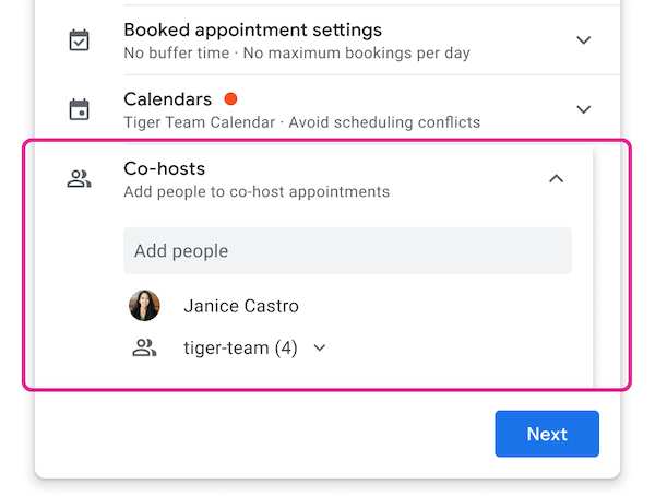 Co-hosts Option on Google Calendar New Appointment Scheduling Settings