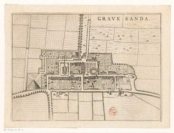 Museumkwaliteit reproductie van de oude kaart 's-Gravenzande 1652, de plattegrond Grave Sanda van Blaeu.