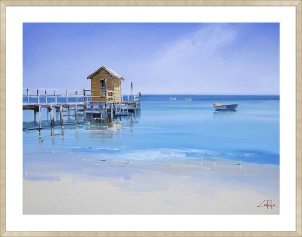 The Yellow Shed On The Pier - 5cm White Border