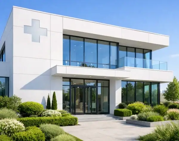 Façade moderne d'une clinique esthétique française avec certification médicale visible.