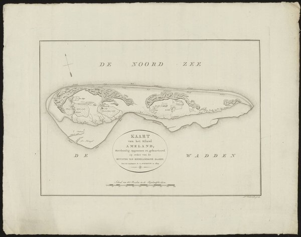Museumkwaliteit reproductie van de oude kaart Ameland 1809, de Kaart van het Eiland Ameland.
