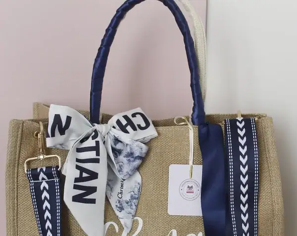 Bolso personalizado “Barcelona Beach Blue” – Estilo Yute natural artesanal - Imagen 4
