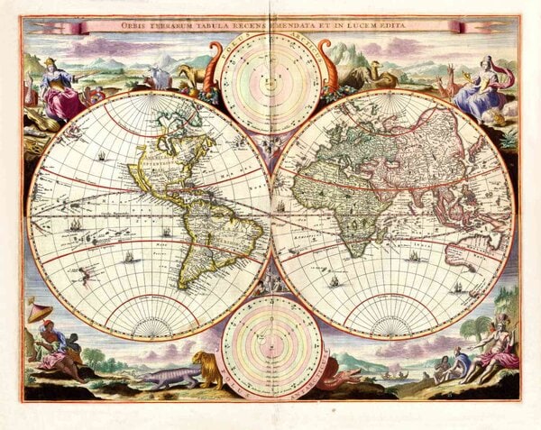 Wereldkaart 1680 Planisphere Stoopendaal