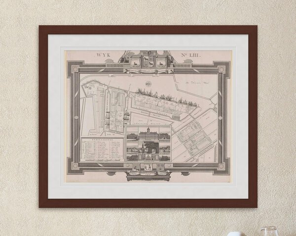 Oude kaart Amsterdam 1777 Philips ingelijst in zwarte lijst met passe-partout aan de muur