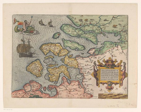 Museumkwaliteit reproductie van de oude kaart Zeeland 1570, Zelandicarum insularum descriptio, naar Jacob van Deventer.