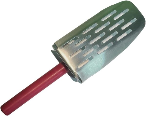 Quality Industries Onion Ring Scoop, Stainless Steel, Perforated, Red Handle - Image 2