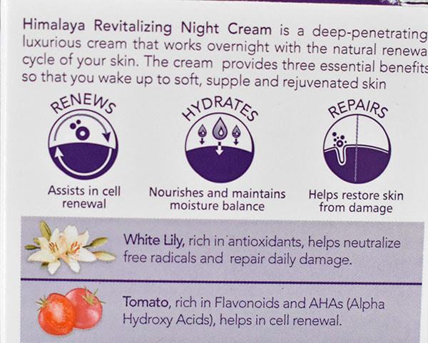 Himalaya Revitalizing night cream claims