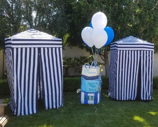 Beach Cabana - Blue Stripe Cabana 4'x4' rental for events in Los Angeles, Orange County, and nationwide