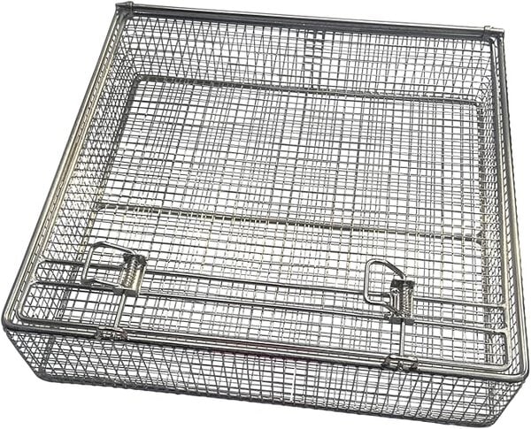 Parts Washing Basket, Stainless Steel Mesh, Double Locking, 279x279x64 mm, (11"x11"x2.5")