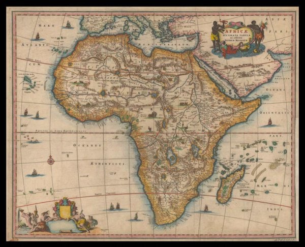 Museumkwaliteit reproductie van de oude kaart Afrika 1670, het Africae Accurata Tabula van Jacob van Meurs.