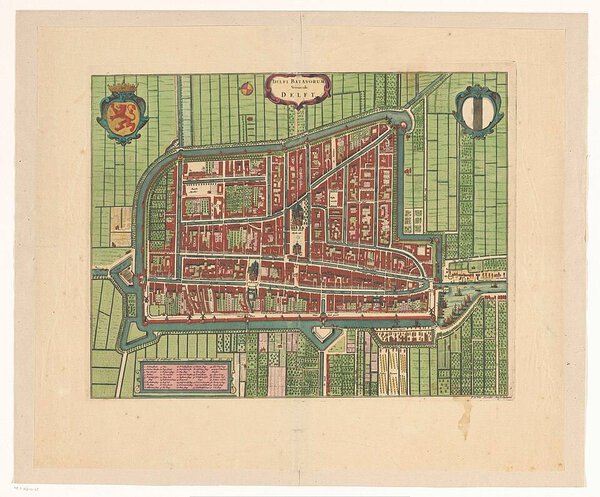 Museumkwaliteit reproductie van de oude kaart Delft 1700, de plattegrond Delfi Batavorum van Frederik de Wit.